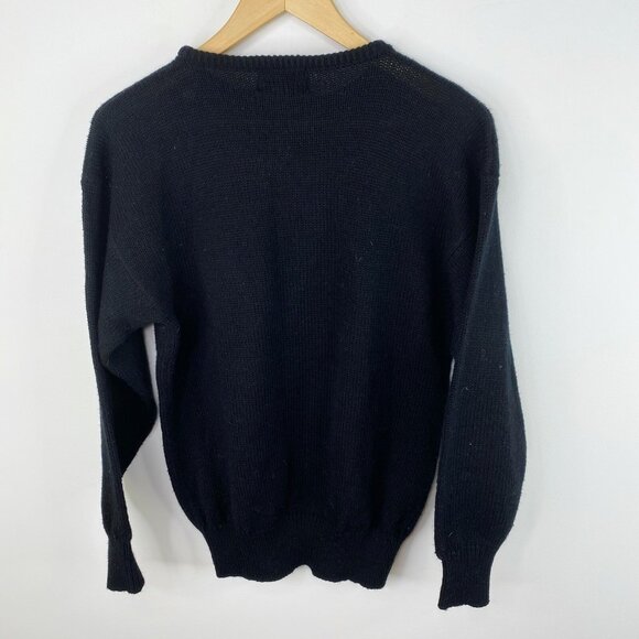 Vintage Sweater Womens Size Medium Black Pullover Embroidered Floral Long Sleeve - Picture 4 of 4
